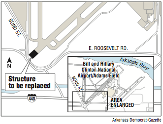 A map showing the Bill and Hillary Clinton National Structure Airport/Adams Field structure to be replaced