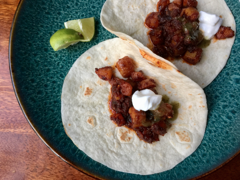 Chorizo and potato soft tacos