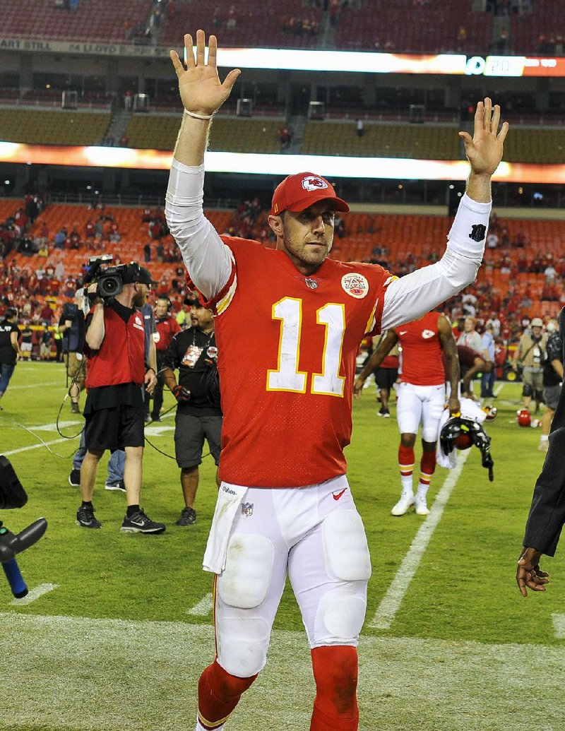 The Kansas City Chiefs and quarterback Alex Smith (shown) are the only remaining unbeaten team in the NFL after Monday night’s 29-20 victory over the Washington Redskins. 