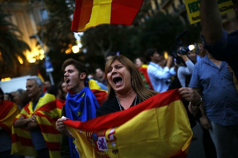 People protest Wednesday in Barcelona, Spain, against independence for Catalonia. 