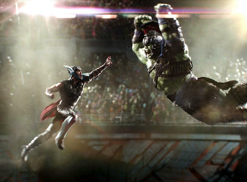 Thor (Chris Hemsworth) faces off against his former ally, The Hulk (Mark Ruffalo) in Thor: Ragnarok.
