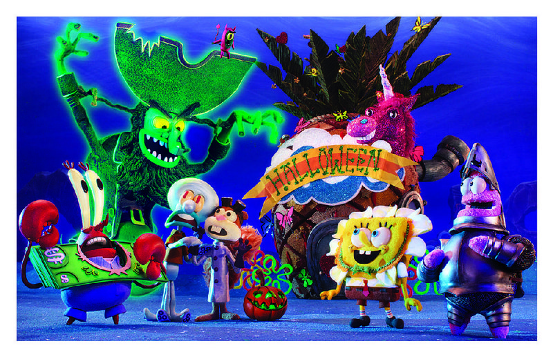 Mr. Krabs, Flying Dutchman, Plankton, Squidward, Sandy, SpongeBob SquarePants and Patrick in Nickelodeon's stop-motion special, SpongeBob SquarePants: The Legend of Boo-Kini Bottom.  