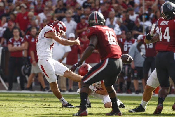 Arkansas kicker Connor Limpert makes a 48-yard field goal in the first half of the Razorbacks' game at South Carolina on Saturday, Oct. 6, 2017.