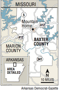 A map showing the location of Baxter County