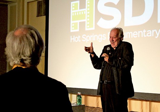 The Sentinel-Record/Max Bryan LEARNING FROM THE MASTER: Internationally acclaimed film director Werner Herzog answers a question during his master class at the 26th annual Hot Springs Documentary Film Festival in the Arlington Resort Hotel &amp; Spa Saturday afternoon.