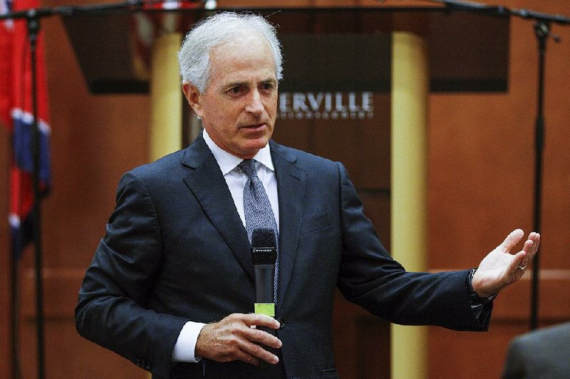 Sen. Bob Corker, R-Tenn., speaks to the Sevier County Chamber of Commerce in Sevierville, Tenn., in August.