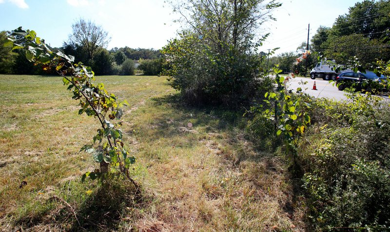 A-4.8 acre lot at 1954 S. School Avenue is visible Monday in Fayetteville. ServeNWA wants to build temporary emergency shelters on the property. The nonprofit is in talks with the property owner, the University of Arkansas, to buy the property.