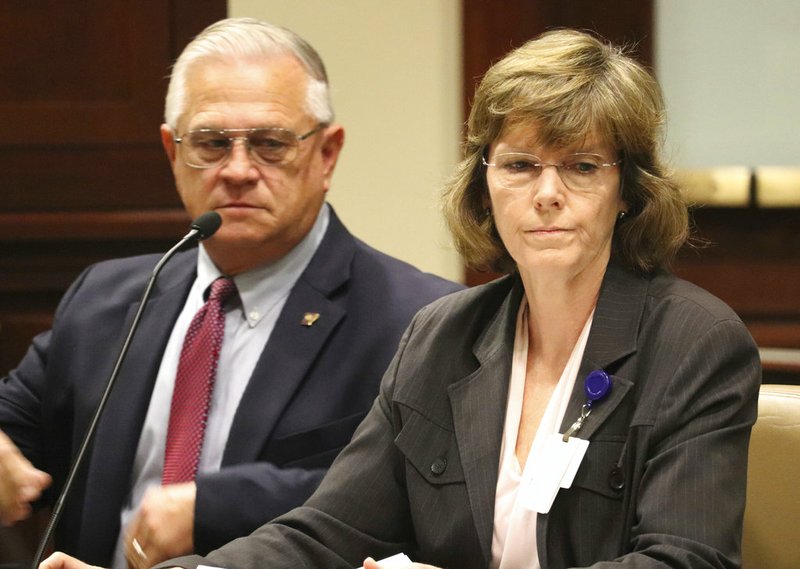 Correction Department Director Wendy Kelley testifies Wednesday, Oct. 11, 2017, at a meeting of the Charitable, Penal and Correctional Institutions Subcommittee of the Arkansas Legislative Council in Little Rock