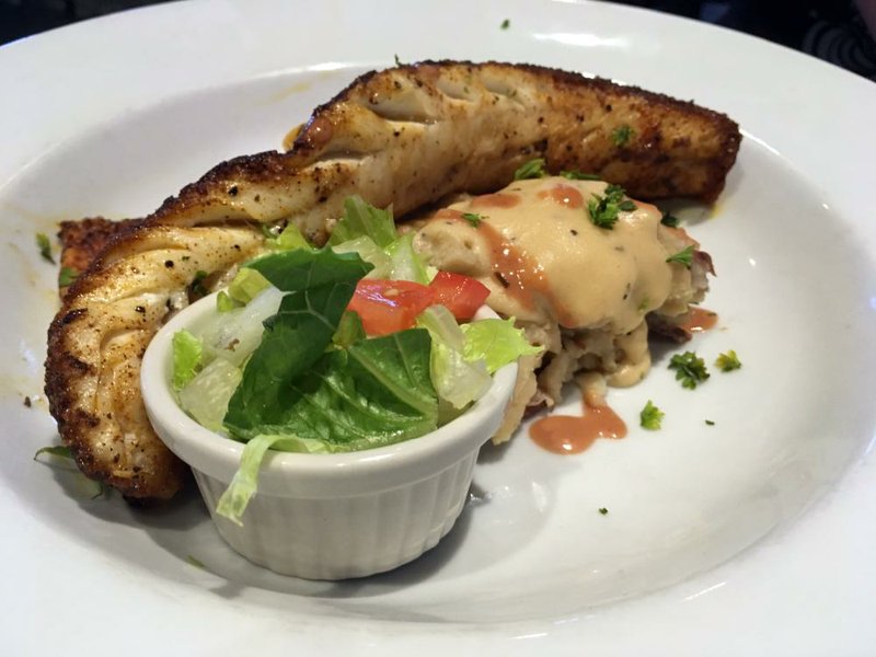 Blackened North walleye — with mashed potatoes and a very small side salad — is one of four fresh-fish choices at Lakewood Lounge in North Little Rock. 