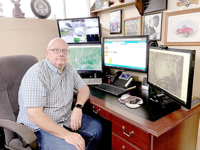 Sally Carroll/McDonald County Press Gregg Sweeten serves as McDonald County Emergency Management director, a job he's held for 35 years. Technology has aided his role over that time, but one aspect that hasn't changed is his commitment to help McDonald County neighbors during disasters.