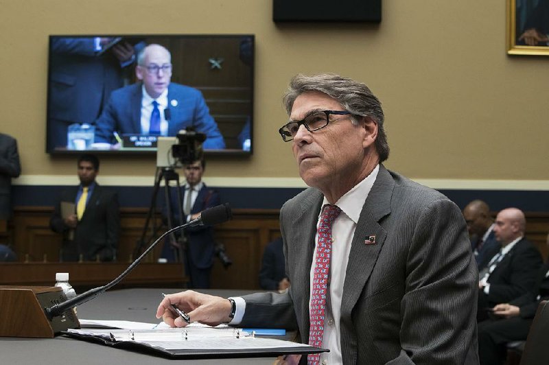Energy Secretary Rick Perry testifi es Thursday before House Energy and Commerce Committee members about his agency’s proposal for bolstering the country’s electric power network.