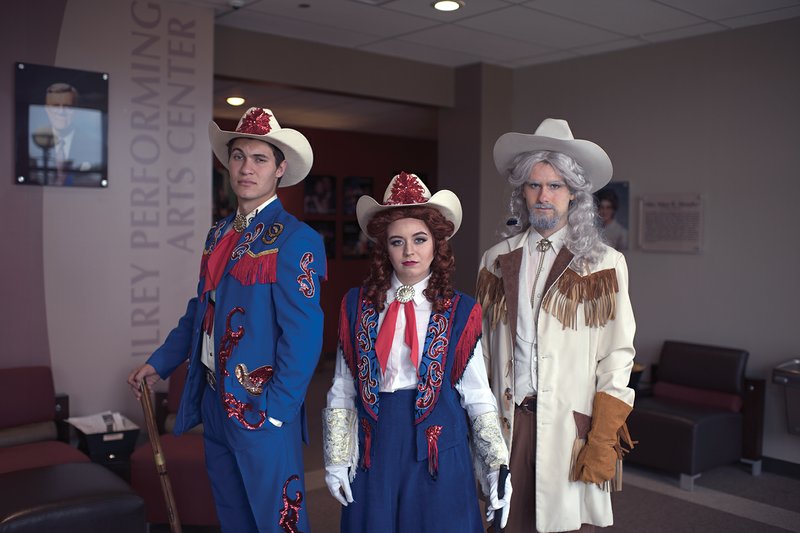 This year’s Harding Homecoming musical’s cast members Max Ross, from left, Allie Scott and Jason Lightfoot are gearing up to perform Annie Get Your Gun on Oct. 20 and 21 at Harding University in Searcy.