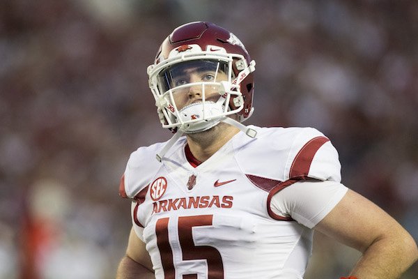 Cole Kelley during Arkansas' game at Alabama Saturday, Oct. 14, 2017, at Bryant-Denny Stadium in Tuscaloosa, Ala. The Crimson Tide won 41-9.