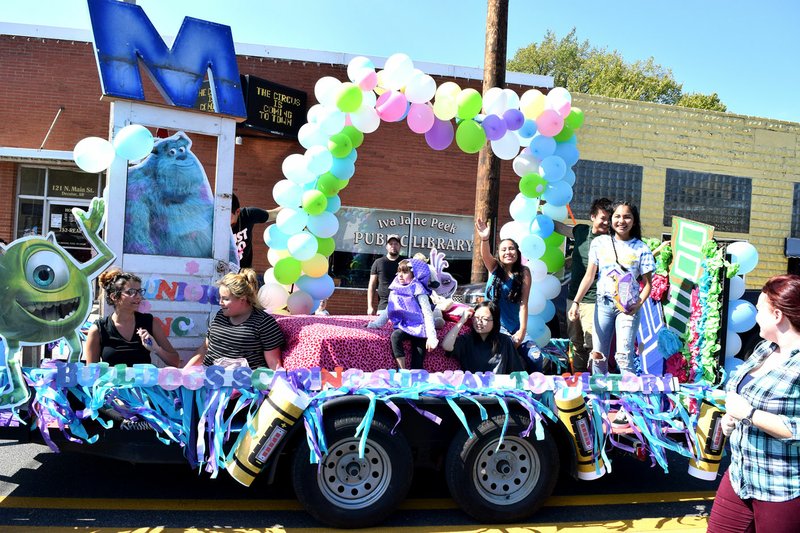 Photo by Mike Eckels "Monsters, Inc." was the theme of the junior float as it made its way down Main Street during the 2017 Decatur Homecoming parade Friday in downtown Decatur.