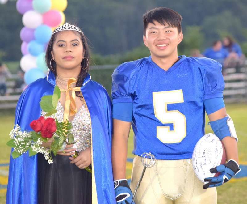 Photo by Mike Eckels Mathline Jesse (left) and Alex Lee were named the 2017 Decatur homecoming queen and king during the coronation at Bulldog Stadium in Decatur onFriday. The ceremony was held prior to the Decatur-Westside football contest.