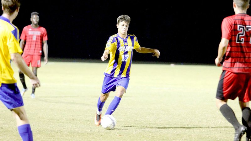 Photo courtesy of JBU Sports Information Freshman Elias McCloud scored in the ninth minute of JBU's 4-1 victory over Bacone (Okla.) on Tuesday at Alumni Field.
