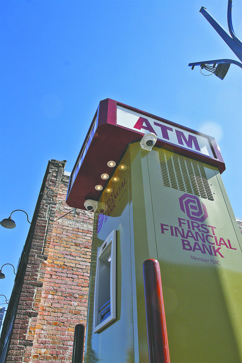 The newly installed First Financial Bank ATM at the corner of East Cedar and South Jefferson is located in both the El Dorado Historic district and Murphy Arts District in downtown El Dorado. The machine, installed prior to receiving a Certificate of Appropriateness approval from the El Dorado Historic District Commission, was given approval last week by the commission after much criticism by Commissioner Parks Hammond, who later resigned amid backlash from the comments made at the meeting. Terrance Armstard/News-Times