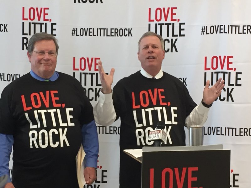 Little Rock Mayor Mark Stodola, left, and  Jay Chesshir, the president and CEO of  the Little Rock Regional Chamber, attend a news conference Thursday, Oct. 19, 2017.