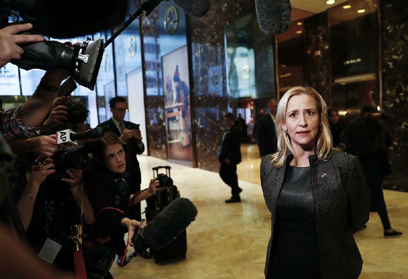 Arkansas Attorney General Leslie Rutledge speaks to media at Trump Tower in this 2016 file photo.