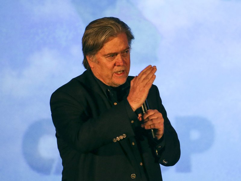 Steve Bannon, a former White House adviser to President Donald Trump, speaks at the California Republican Convention in Anaheim, Calf., on Friday Oct. 20, 2017. 