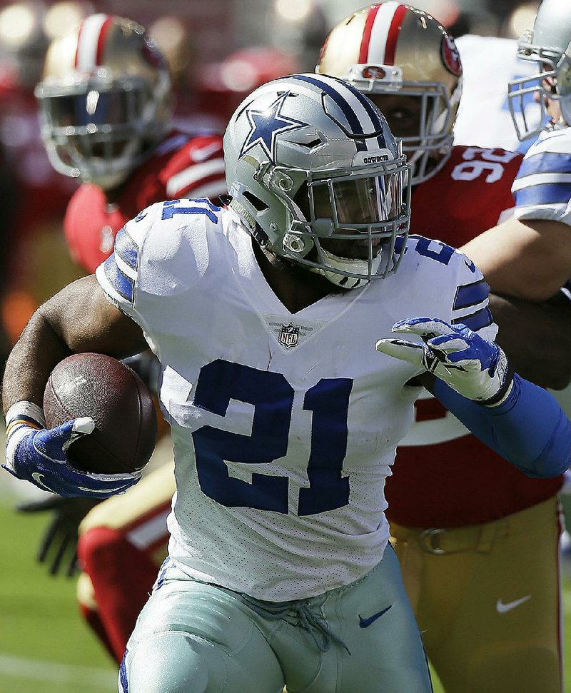Dallas Cowboys running back Ezekiel Elliott dominated the San Francisco 49ers on Sunday, rushing for 147 yards and 2 touchdowns and adding a 72-yard touchdown reception from quarterback Dak Prescott in the Cowboys’ 40-10 victory at Levi’s Stadium in Santa Clara, Calif.