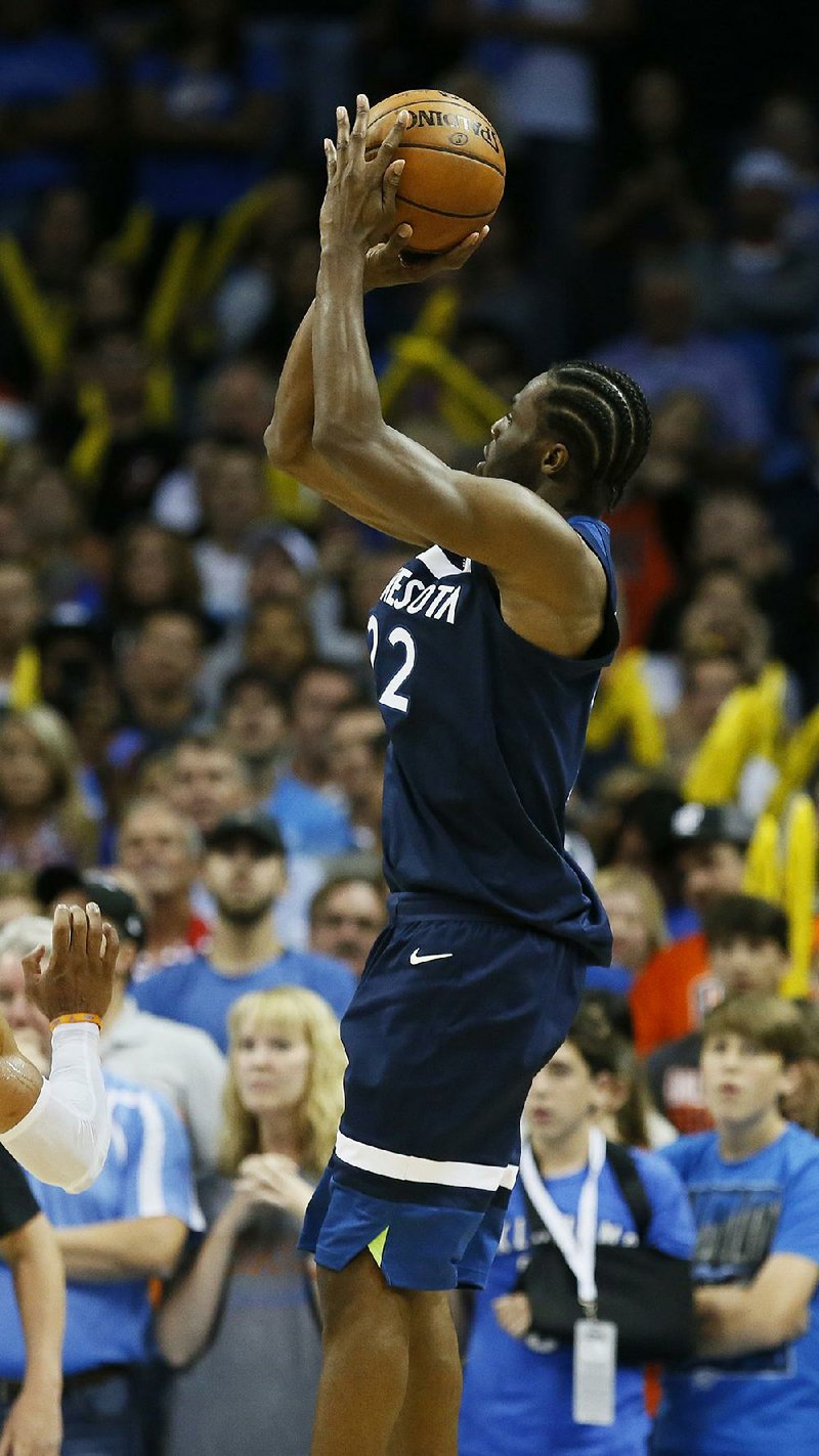 Minnesota’s Andrew Wiggins scored 27 points, including the game-winning three-pointer at the buzzer, to lead the Timberwolves past the Thunder 115-113 on Sunday in Oklahoma City.