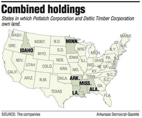 deltic timber potlatch map land arkansas acquire firm corporation merged dorado hub southern based el company site use showing own