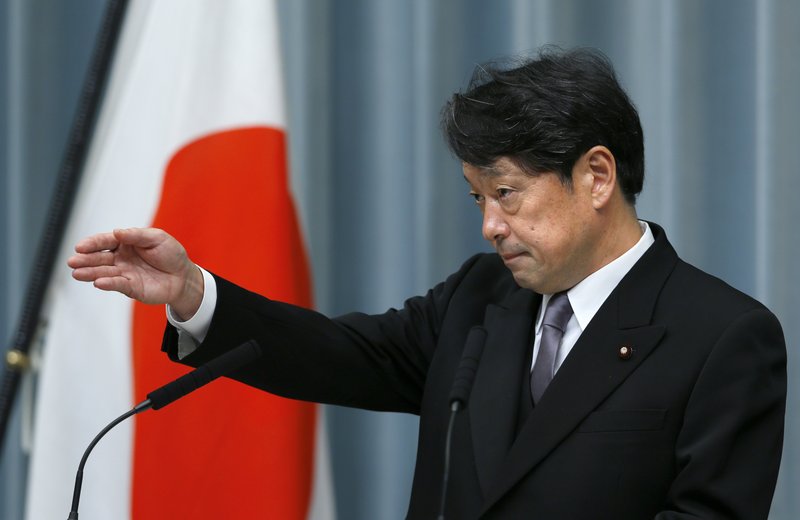 In this Aug. 3, 2017 photo, Japan's Defense Minister Itsunori Onodera speaks during a press conference at the prime minister's official residence in Tokyo. Onodera is sounding an alarm on North Korea, saying its nuclear and ballistic missile capabilities have grown to what he called an &quot;unprecedented, critical and imminent&quot; level.  