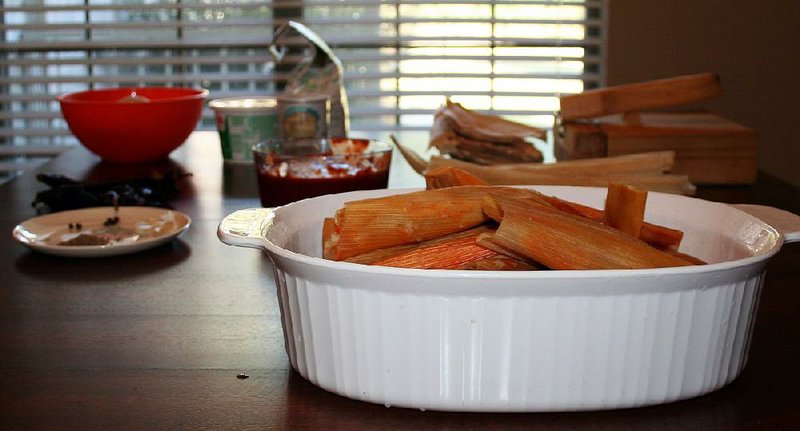 Pork Tamales and some of the ingredients Tina Garcia used to make them are on display at her son Osmar’s home in Conway.