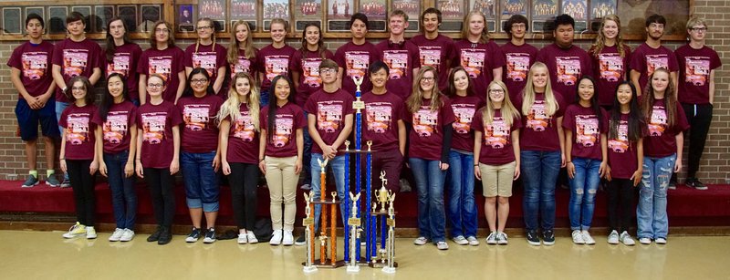 Photo by Randy Moll Members of the band posed with their trophies on Friday. Pictured are: Madison Ruth (front, left), Cha Chi Vang, Autumn Broglen, Edlin Reyez, Katelyn Brinkley, Alexia Lo, Richard Calico, Adam Lee, Bailey Harrington, Natalee Easley, Kamrey Swinney, Paige Wood, Erin Her, Iuaiyou Vang, Autumn Veile, Brian Davis (back, left), Dylan Cedotal, Jaden Lothes, Jacob Skaggs, Katlyn Adams, Madison Whitehead, Courtney McCollum, Falyn Cordeiro, Christian Davis, Parker McCollum, Andrew Reynoso, Tim Swearingen, Christian Reynoso, Nicholas Vang, Megan McCollum, Josh Harris, Jacob Long, and (not pictured): Garrett Brown, Max Eckart, Vince Rajsombath, Amanda Smith, Katie Smith and Holden Wills.