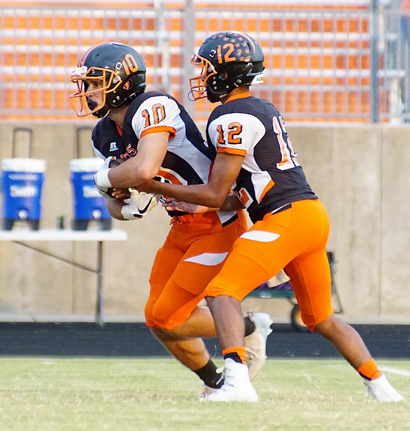 File Photo by Randy Moll Quarterback Tajae White and running back Austin O'Brien have been a significant part of Gravette's offense during play this season.