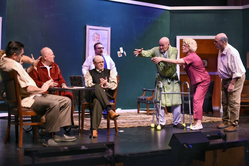 Photo Courtesy Danielle Keller The residents of the Schwabacker Home for the Aged in the Bronx react as Stoopak (Jim Brennan) throws a deck of cards at them in the Arkansas Public Theatre production of "Every Day a Visitor." The Arkansas premiere of the comedy opens Nov. 3 at APT.