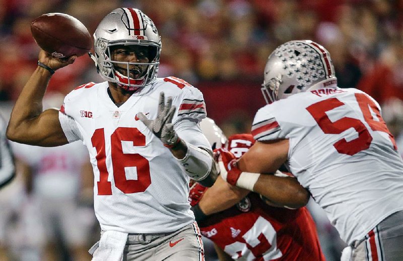 Elite quarterbacks J.T. Barrett of Ohio State (shown) and Trace McSorley of Penn State will be showcased when the No. 2 Nittany Lions visit the No. 6 Buckeyes at 2:30 p.m. today.