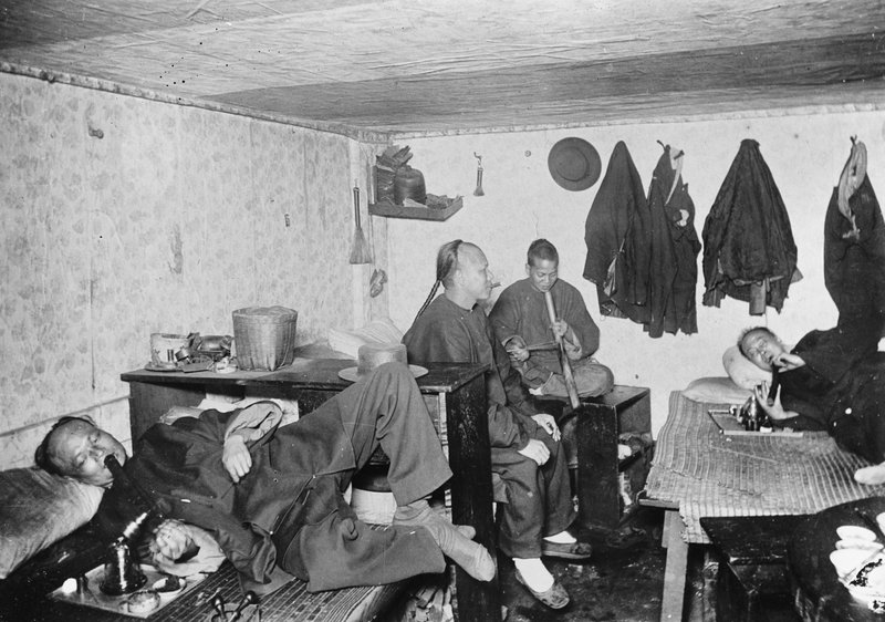 This circa 1900 photo made available by the Library of Congress shows Chinese Americans in an opium den. Rev. Frederick Masters, a 19th century Methodist missionary, described opium dens in San Francisco as dark, fumy basements "sepulcher-like in their silence save for the sputtering of opium pipes or the heavy breathing of their sleeping victims." (Detroit Publishing Co./Library of Congress via AP)