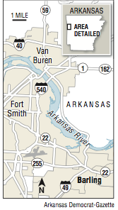 A map showing the location of Barling, Arkansas