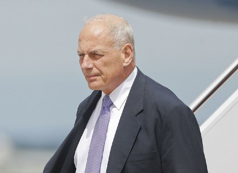 White House Chief of Staff John Kelly steps off Air Force One upon his arrival with President Donald Trump at Hagerstown Regional Airport in Hagerstown, Md., Friday, Aug. 18, 2017, en route to nearby Camp David.