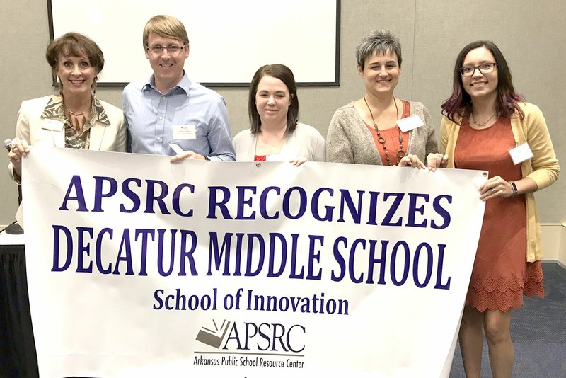 Submitted Photo Administrators and faculty of Decatur Middle School were recognized by the Arkansas Public Schools Resource Center in Hot Springs Oct. 25 for the Middle School's new School of Innovation program. Those attending this event included Lisa Todd (left), director of the APSRC, John Unger (DMS dean of students), Joli Sotallaro, Kelly Hankins and Jessica Hartman.