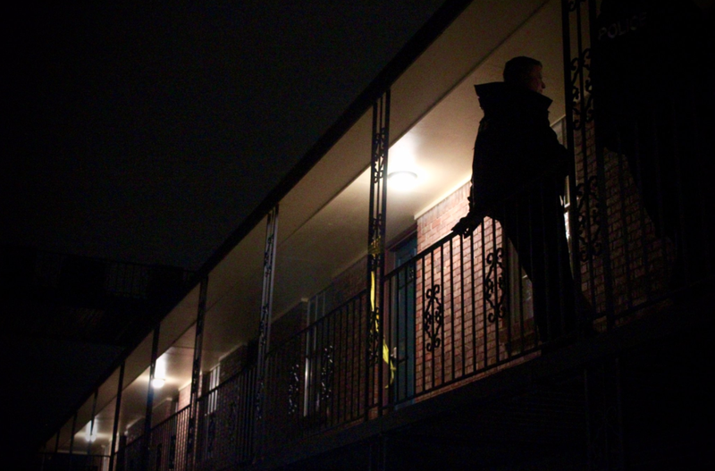 Police investigate a shooting at a Little Rock apartment on Tuesday night.