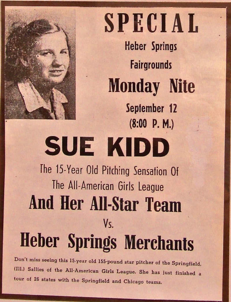 A poster at Van Buren County Historical Society Museum in Clinton advertises a game pitched and won by 15-year-old Sue Kidd of nearby Choctaw against a men’s team in 1949. 