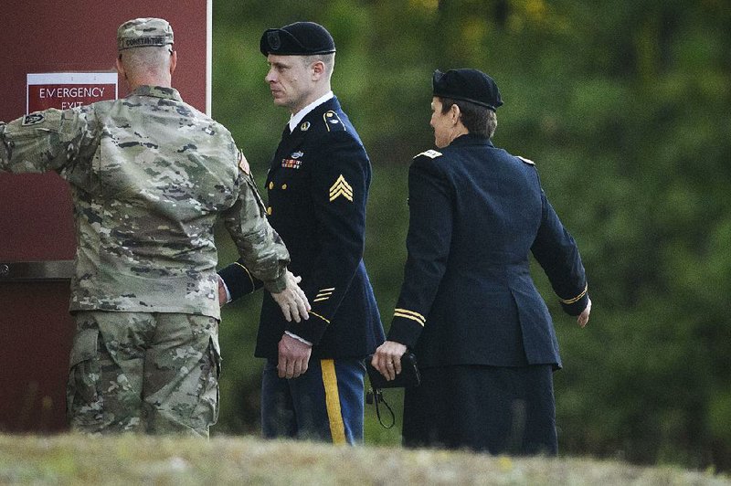 Sgt. Bowe Bergdahl enters a courtroom at Fort Bragg, N.C., for his sentencing hearing Friday.   