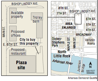 A map showing North Little Rock property and proposed plaza information.