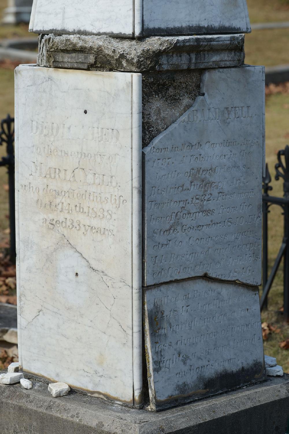 CRUMBLING HISTORY Tombstone of Arkansas' first congressman falls into