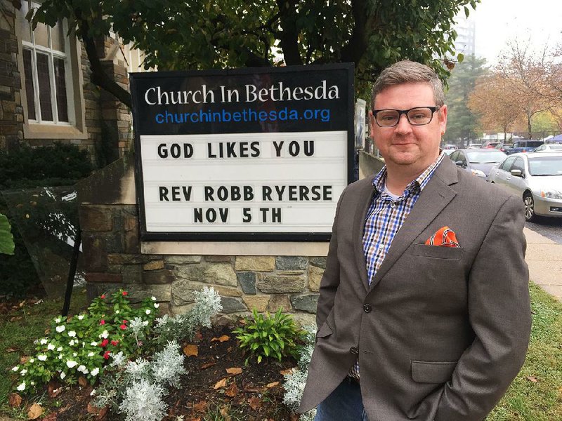 This is Robb Ryerse on Sunday, Nov. 5, 2017 outside a Bethesda, Md. church where he preached. Ryerse lives in NW Arkansas and is running as a Republican for Congress.