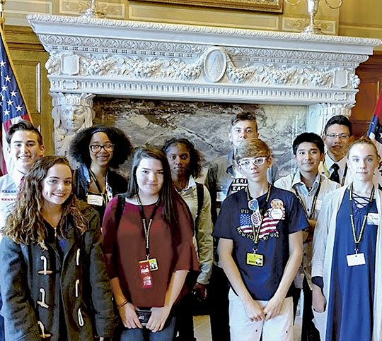 Submitted photo GIFTED YOUNG VOTERS: Hot Springs World Class High School gifted and talented students recently attended the Arkansas secretary of state office's Young Voter Workshop in Little Rock and were able to tour the state Capitol building. Hot Springs participants were front, from left, Rachel Snider, Kailey Mitchell, Aidan Hunter and Abigail Robertson, and back, from left, Elias Parker, Audreana Greene, Teaijah Lambert, Jonah Lawson, Sebastian Martinez and Eduardo Naranjo.