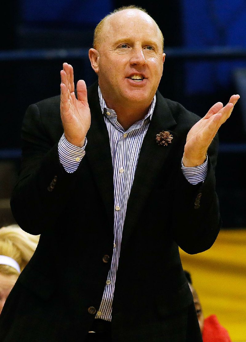 ASU head coach Brian Boyer reacts during second half action against Appalachian St. in the quarterfinal round of the Sunbelt Tournament in New Orleans, March 11, 2015. 