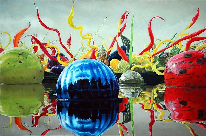 Glass Balls — Floating Chihuly by Russell Mackensen is part of the “Arkansas Pastel Society: Reflections in Pastel” exhibition at the Butler Center for Arkansas Studies. 
