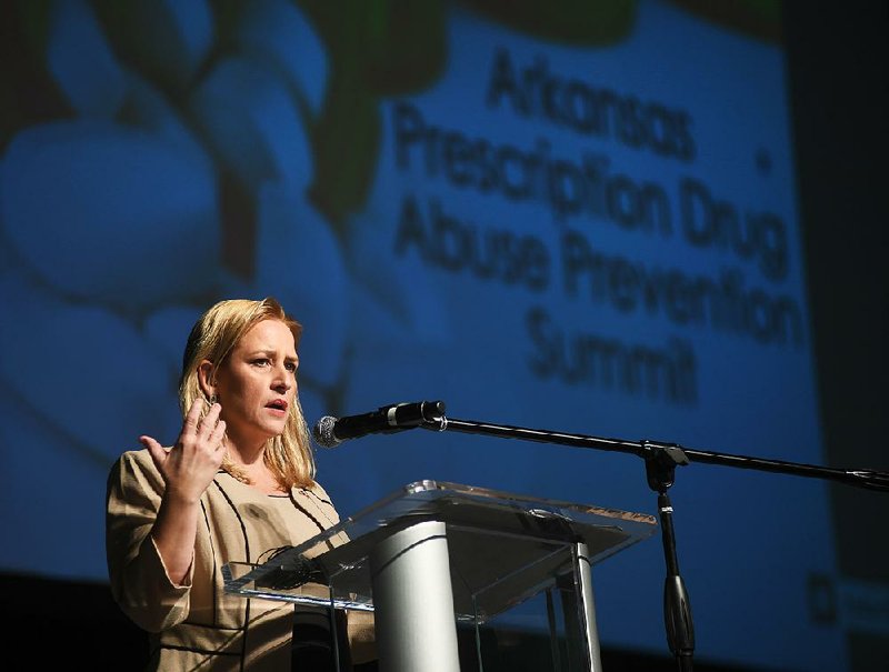 The Sentinel-Record/Mara Kuhn - Arkansas Attorney General Leslie Rutledge speaks at the Arkansas Prescription Drug Abuse Prevention Summit on Thursday, Nov. 9, 2017.
