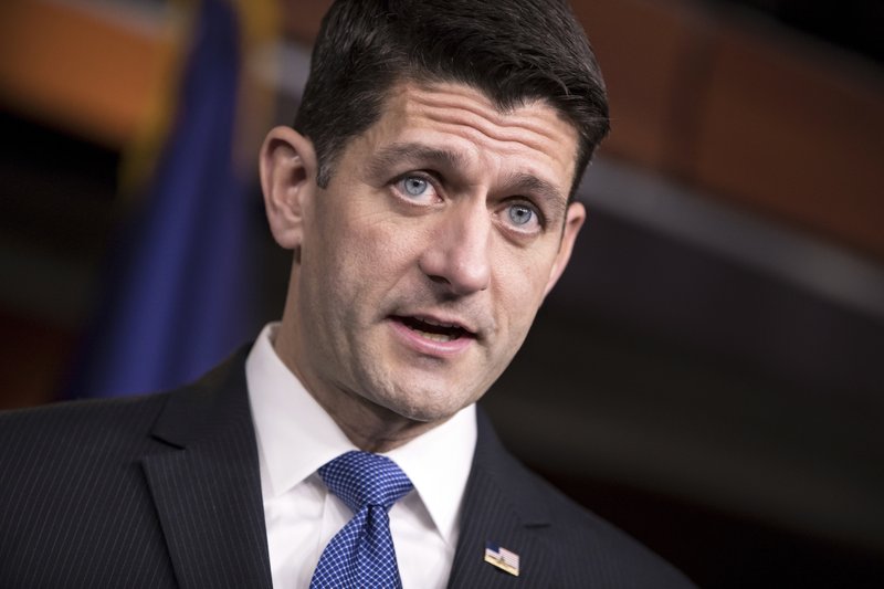 In this Nov. 9, 2017, photo, Speaker of the House Paul Ryan, R-Wis., meets with reporters as he encourages support for Republican tax reform legislation, on Capitol Hill in Washington. 