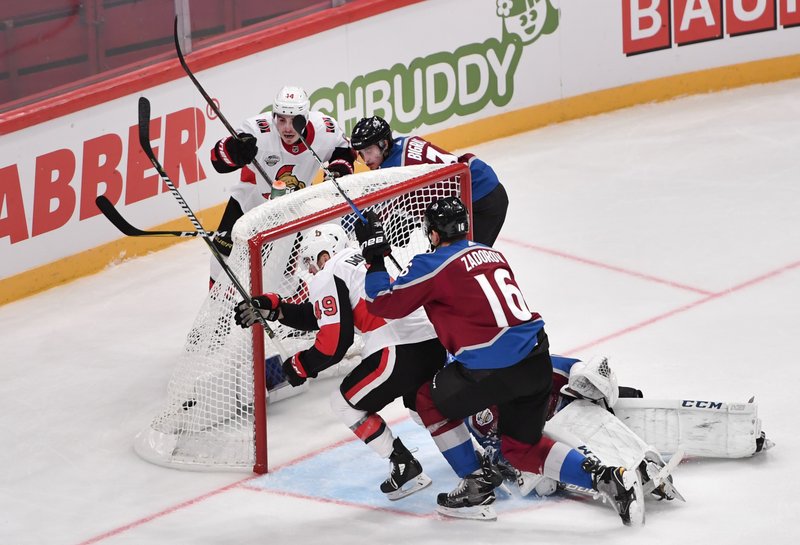 The Associated Press OUTVOTED: Ottawa Senators Christopher DiDomenico (49) scores a goal in the second period of the NHL Global Series game between Colorado Avalanche and Ottawa Senators at Ericsson Globe in Stockholm Friday.