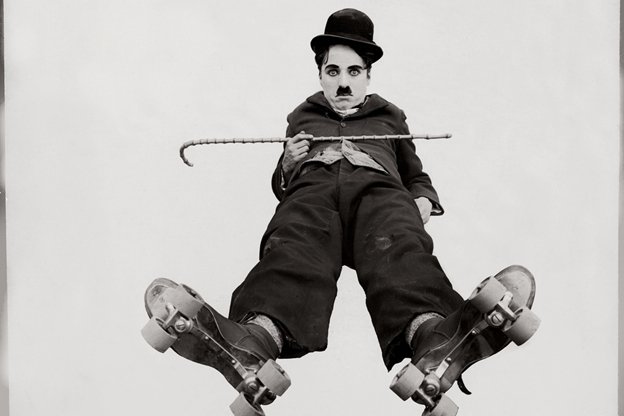 A studio shot for "The Rink" shows Charlie Chaplin in 1916.